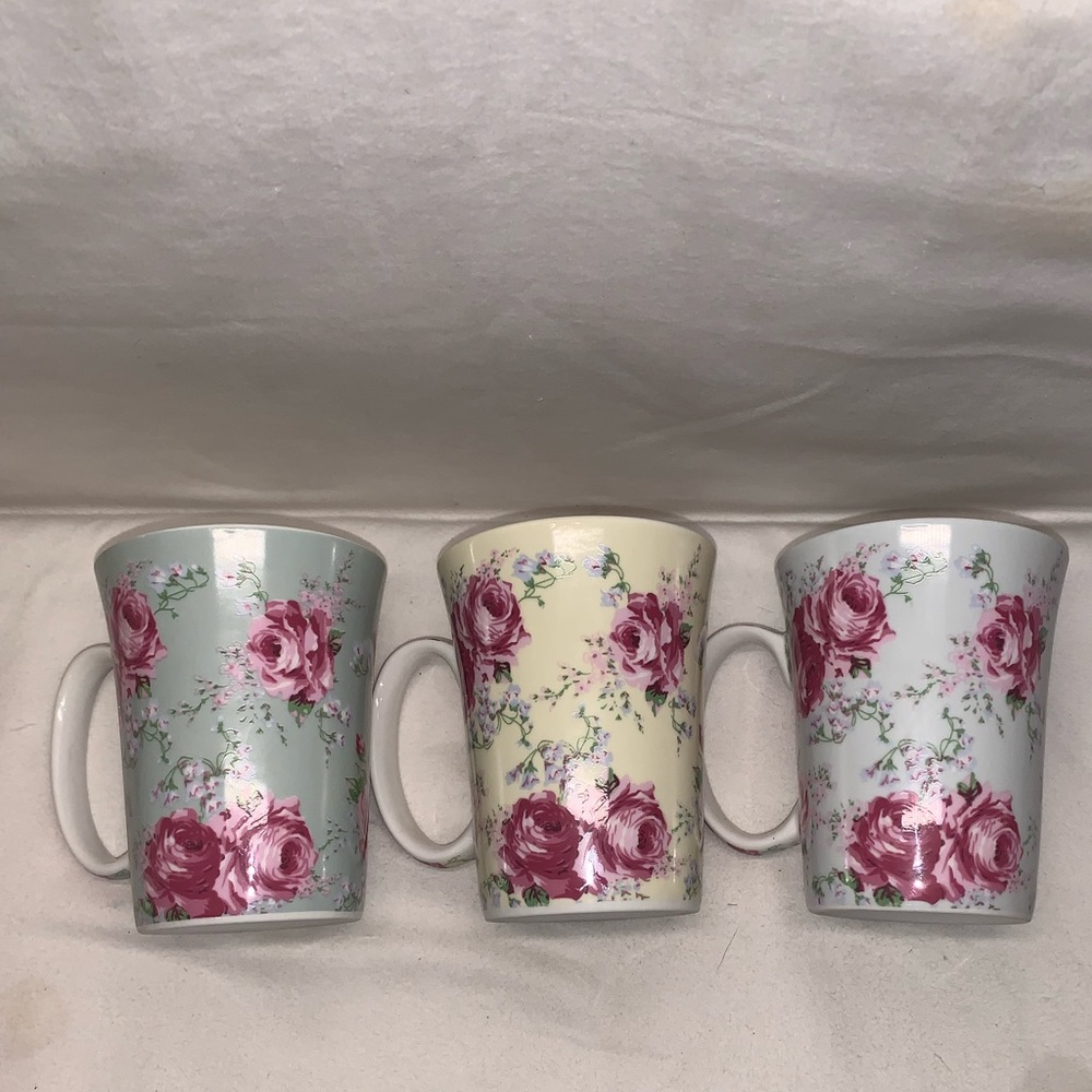 3 Floral Gracie Bone  China Coffee Mugs